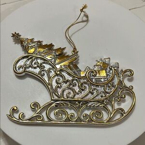 Gold and Silver Holiday Sleigh Ornament